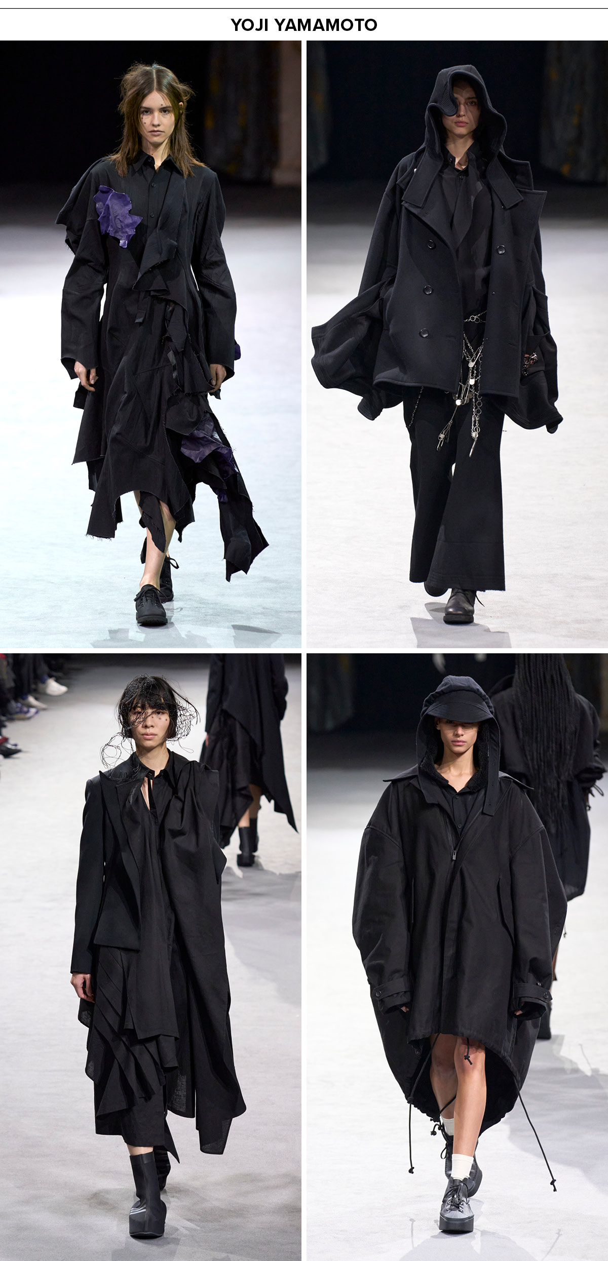 요지 야마모토 컬렉션 런웨이의 모습